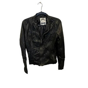 Johnny Los Angels Women's Black Leather Long Sleeve Full Zip Biker Jacket Size L